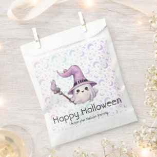 Bolsa De Papel Dulce Fantasma Luna Creciente y Estrellas Feliz Ha