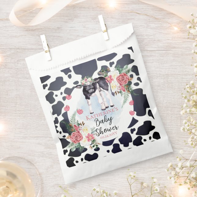Bolsa De Papel Dulce Niña Vaca Sagrada Cumpleaños con Flores Rosa (Cortado)