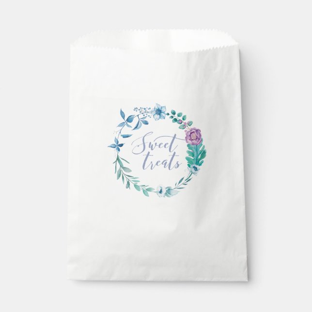 Bolsa De Papel Dulce Tratos Morado Floral Bodas Favor Bags (Anverso)