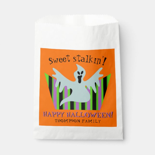 Bolsa De Papel Dulce Trazo De Halloween Fantasma O Trate Cute (Anverso)