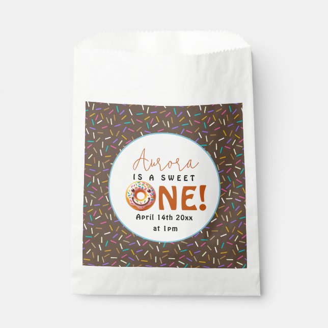 Bolsa De Papel Dulce Una acuarela lindo donuts 1º cumpleaños (Anverso)
