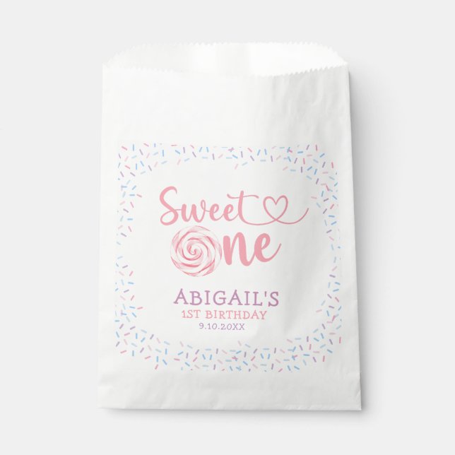 Bolsa De Papel "DULCE UNO" PRIMER CUMPLEAÑOS Bolsas de Favor (Anverso)