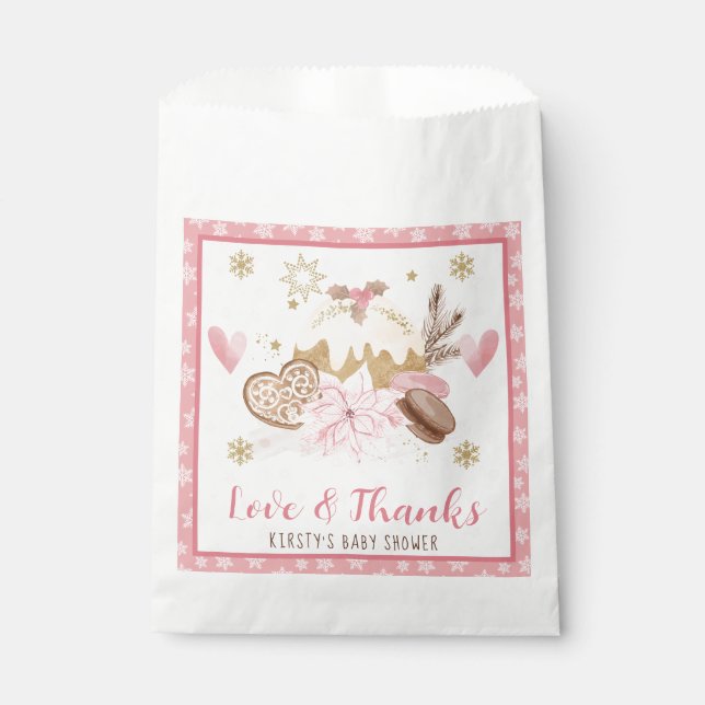 Bolsa De Papel Dulces de Invierno Rosados Fiesta de Bebé (Anverso)