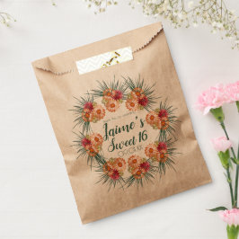 Bolsa De Papel Dulces dieciséis acuarela floral melocotón verde