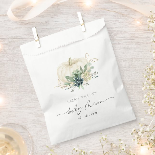 Bolsa De Papel Dusky Blue Green Succulum Pumpkin Baby Shower (Cortado)