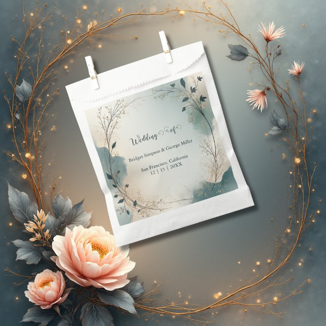 Bolsa De Papel Dusty Blue Beige Boho Chic foliage wreath Wedding (Subido por el creador)