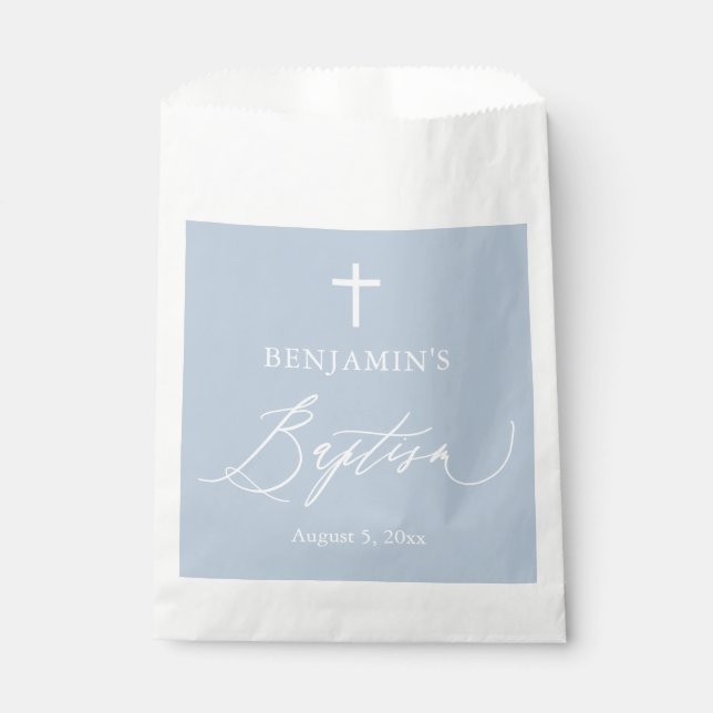Bolsa De Papel Dusty Blue Cross White Baptism Bags Favor Bags (Anverso)
