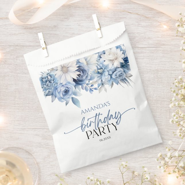 Bolsa De Papel Dusty Blue Floral Flowday Party (Cortado)