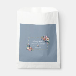 Bolsa De Papel Dusty Blue Misty Rosa Flores Boda de oro
