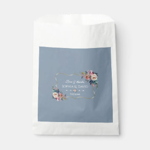 Bolsa De Papel Dusty Blue Misty Rosa Flores Boda de oro