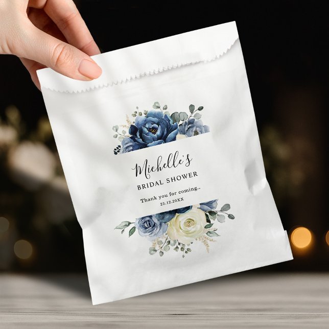 Bolsa De Papel Dusty Blue Navy Champagne ducha marfil-novia (Dusty Blue Navy Champagne Ivory Bridal Shower Favor Bag)