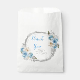 Bolsa De Papel Dusty Blue Silver Elegant Flowers Sweet Sixteen