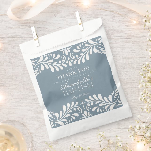 Bolsa De Papel Dusty Blue Talavera Tile Fiesta Baptism Dessert (Cortado)