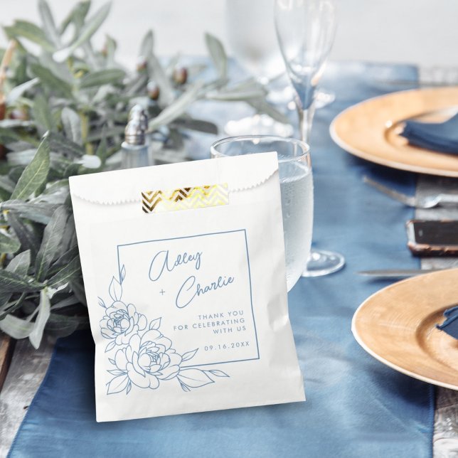 Bolsa De Papel Dusty Blue White Boyanical Wedding Favor Gracias (Subido por el creador)