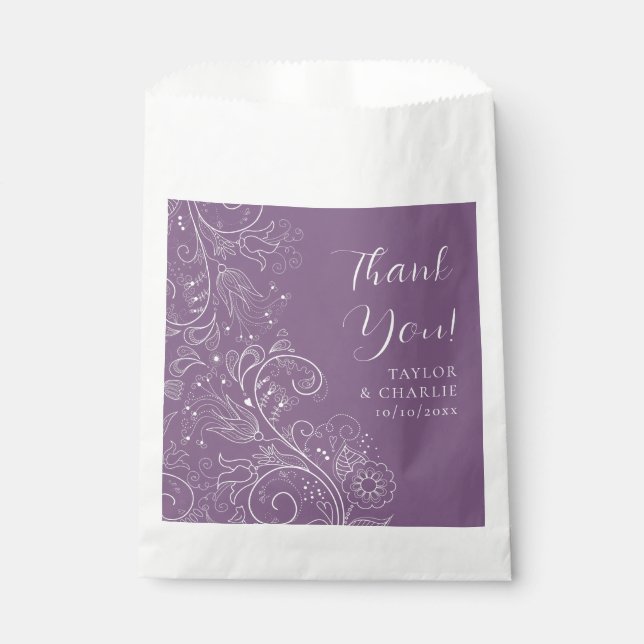 Bolsa De Papel Dusty Purple Elegent Boda Floral Gracias (Anverso)