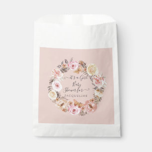 Bolsa De Papel Earthy Boho Floral Rubor Pink Baby Shower