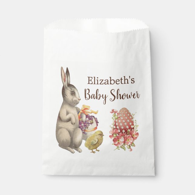 Bolsa De Papel Easter Bunny Vintage Rabbit & Chicken Baby Shower (Anverso)