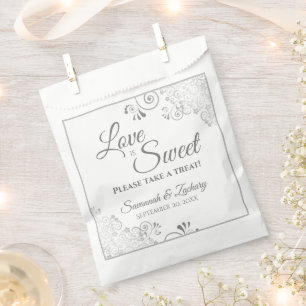 Bolsa De Papel El amor es dulce Boda plateado de encaje y guión g