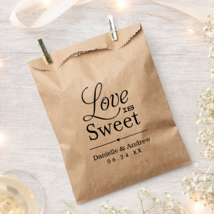 Bolsa De Papel El amor es dulce Caligrafía negra Kraft Boda