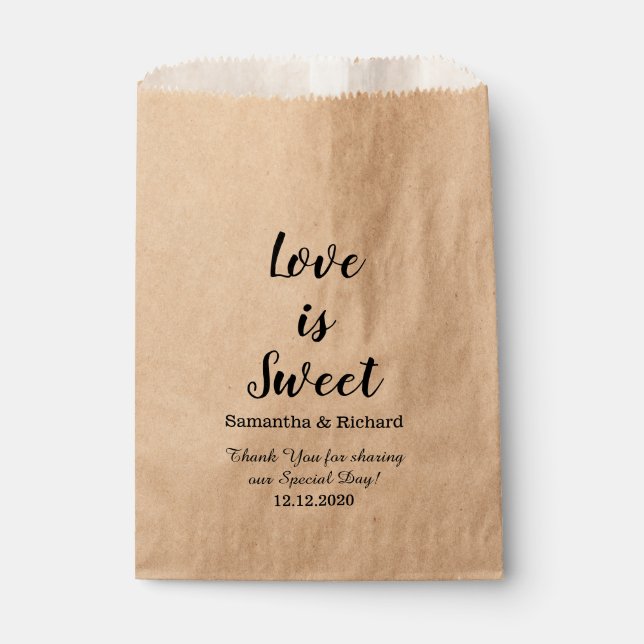 Bolsa De Papel El amor es dulce dulce dulce Boda Gracias (Anverso)