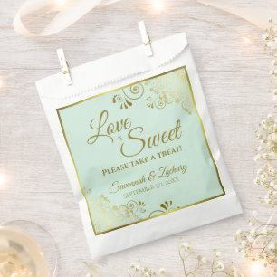 Bolsa De Papel El amor es dulce encaje de oro en Boda verde de la