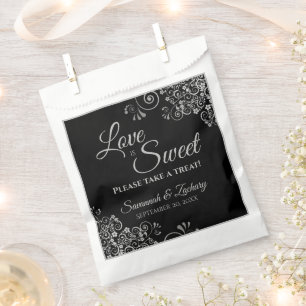 Bolsa De Papel El amor es dulce Lacy Silver y Black Elegant Weddi