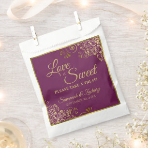 Bolsa De Papel El amor es dulce, magenta y oro Boda de encaje