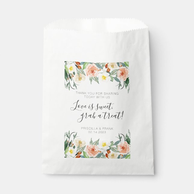Bolsa De Papel El Amor Es Dulce Peach Floral Candy Buffet Boda (Anverso)