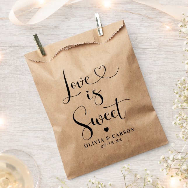Bolsa De Papel El amor es dulce y moderno guión de corazón Kraft  (Cortado)