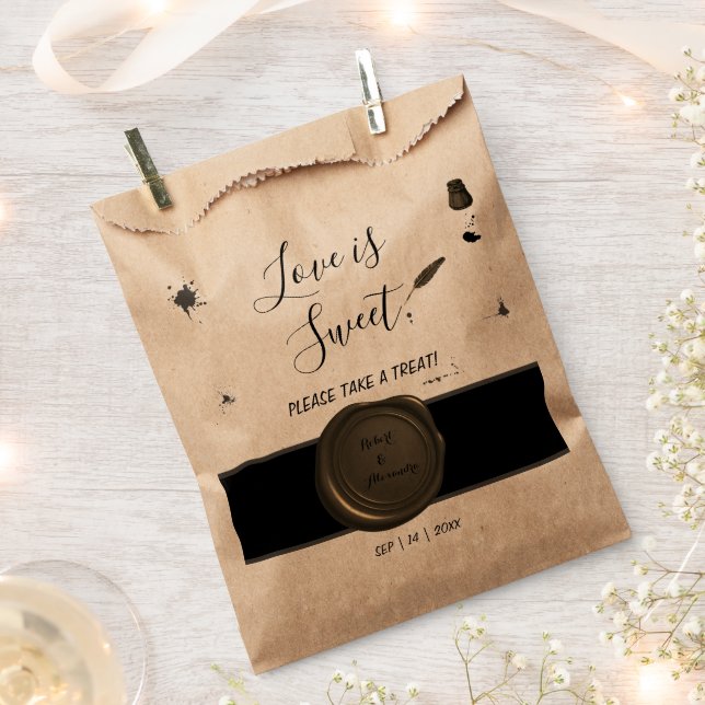 Bolsa De Papel El amor es Sweet Pen & Inkwell Boda Treat (Cortado)