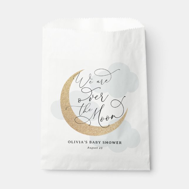 Bolsa De Papel El Baby Shower azul sobre la luna (Anverso)