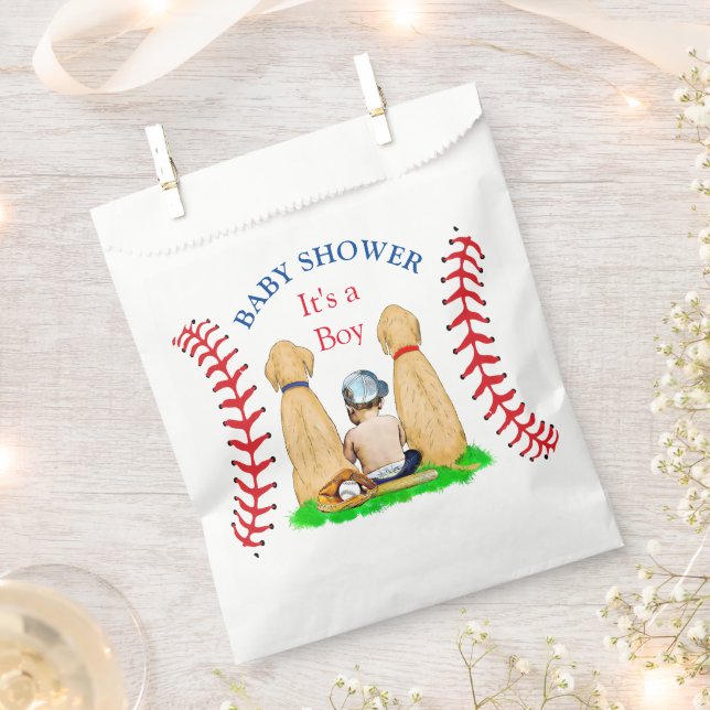 Bolsa De Papel El béisbol de niños con el tema Baby Shower 2 Labs (Cortado)