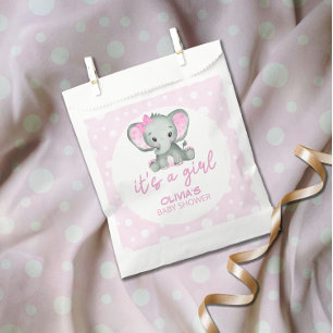 Bolsa De Papel El elefante lindo rosa es un Baby Shower Chica