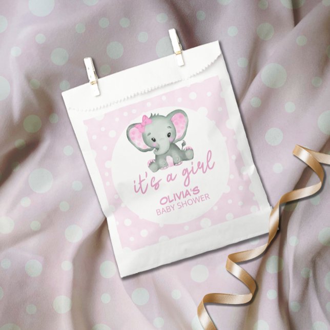 Bolsa De Papel El elefante lindo rosa es un Baby Shower Chica (Subido por el creador)