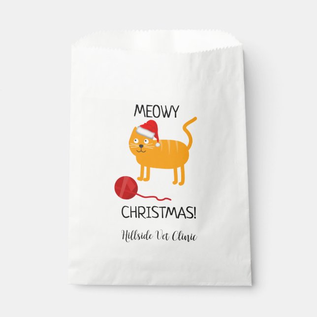 Bolsa De Papel El gato Meowy, Naranja divertido, Navidades favore (Anverso)