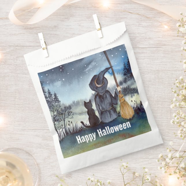 Bolsa De Papel El gato negro de Halloween y la noche estrellada d (Cortado)