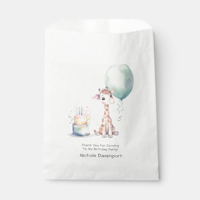 Bolsa De Papel El globo de pastel de jirafa 1.ª. Cumpleaños Graci (Anverso)