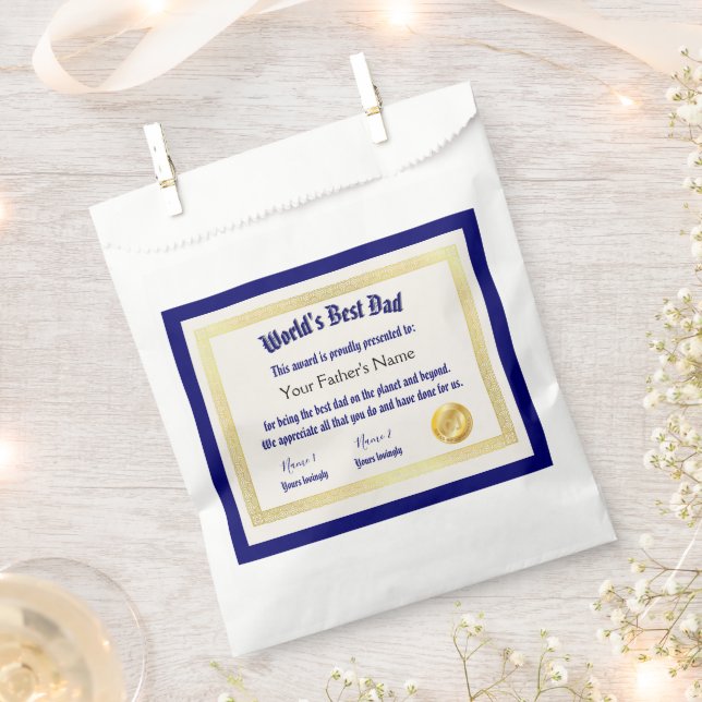 Bolsa De Papel El mejor certificado de papá de un mundo gracioso (Cortado)