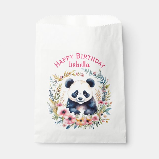 Bolsa De Papel El oso panda en el cumpleaños del Chica de flores  (Anverso)