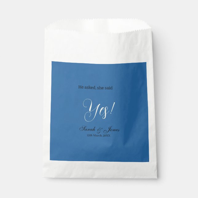 Bolsa De Papel Él preguntó ella dijo que sí compromiso simple azu (Anverso)