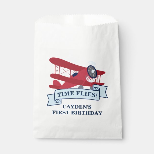 Bolsa De Papel El tiempo vuela Avión rojo Cumpleaños (Anverso)