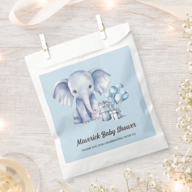 Bolsa De Papel Elefante azul y Baby Shower en globo (Cortado)
