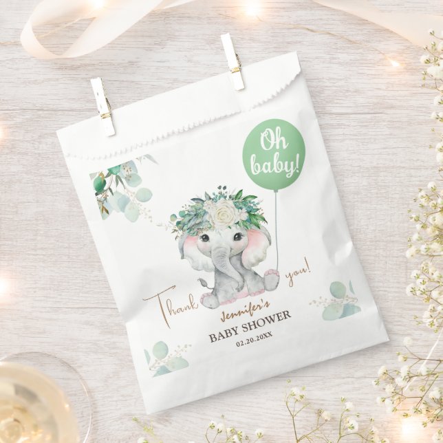 Bolsa De Papel Elefante Balón verde género Baby Shower neutral (Cortado)