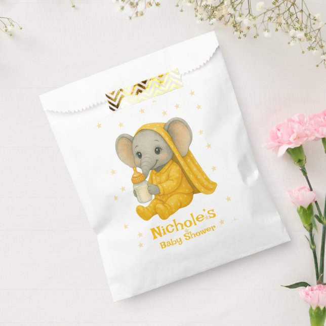 Bolsa De Papel Elefante bebé en Baby Shower de pijamas amarillos (Sellado)