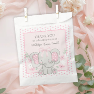 Bolsa De Papel Elefante Bebé Niña Rosa Lunares Sip See Shower
