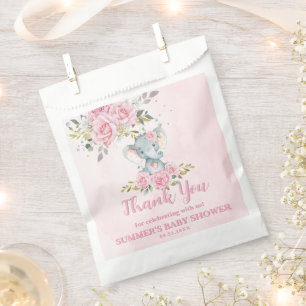 Bolsa De Papel Elefante Bebé Rosas Rosadas Bautizo Agradecimiento