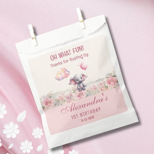 Bolsa De Papel Elefante Cute Balloon Bebé Rosa Primera Jornada de (Subido por el creador)