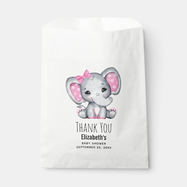 Bolsa De Papel Elefante de bebé rosado con polka (Anverso)