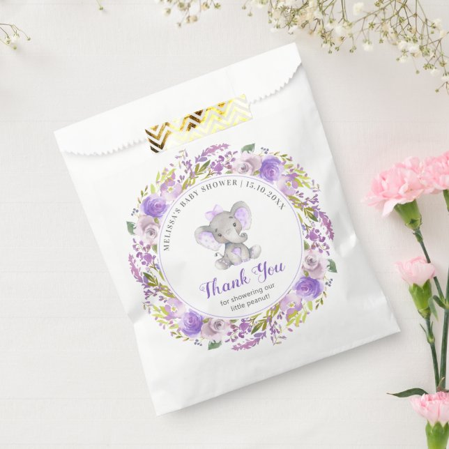 Bolsa De Papel Elefante de Lavender Niña Ducha Invitada Morada (Sellado)