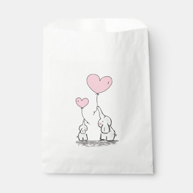 Bolsa De Papel Elefante madre e bebé con globos cardíacos (Anverso)